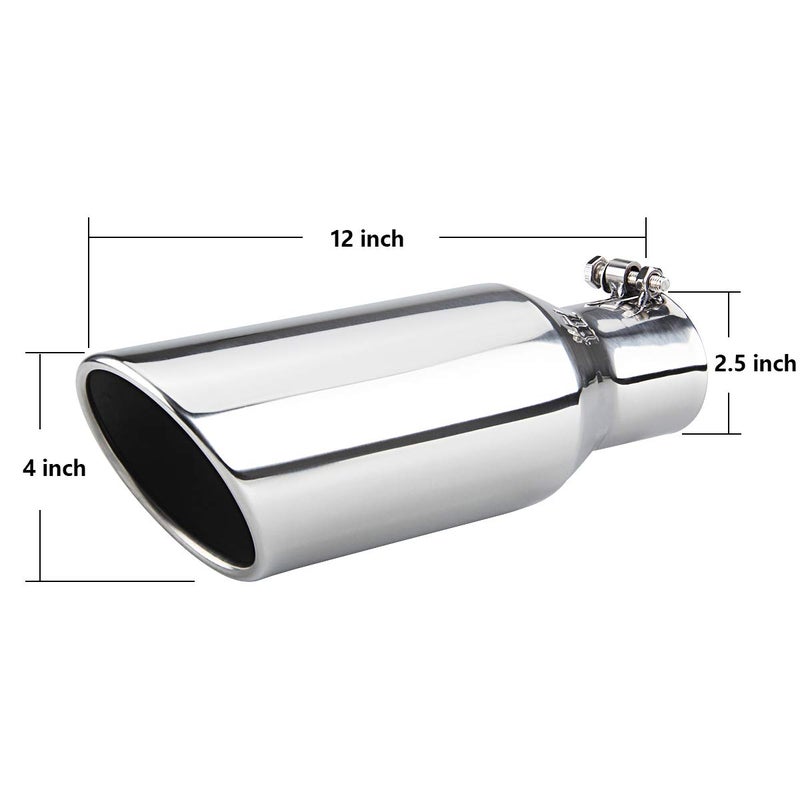 LCGP 2.5 Inch Inlet Exhaust Tip,2.5" x 4" x 12" Polished Exhaust Tailpipe Tip for Truck With Bolt On Design - Image 2